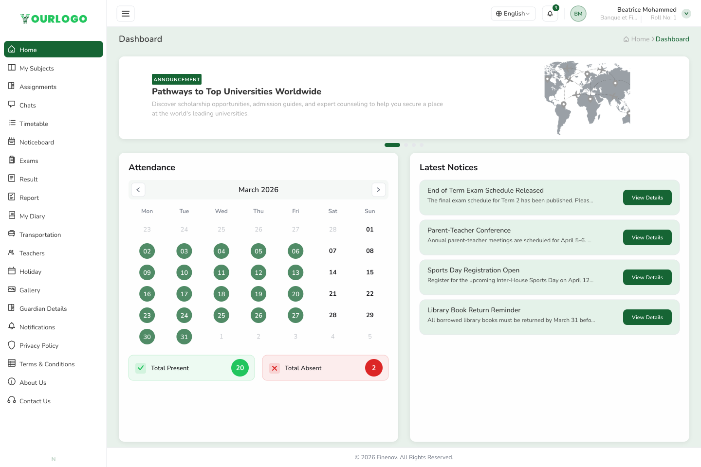 Student Portal · Dashboard